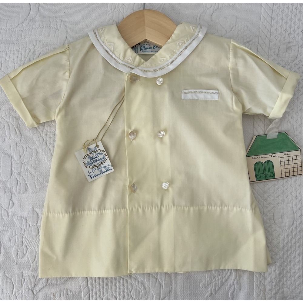 NWT Vintage Feltman Brothers  Embroidered Baby Dress Yellow 0-3 m 1970's